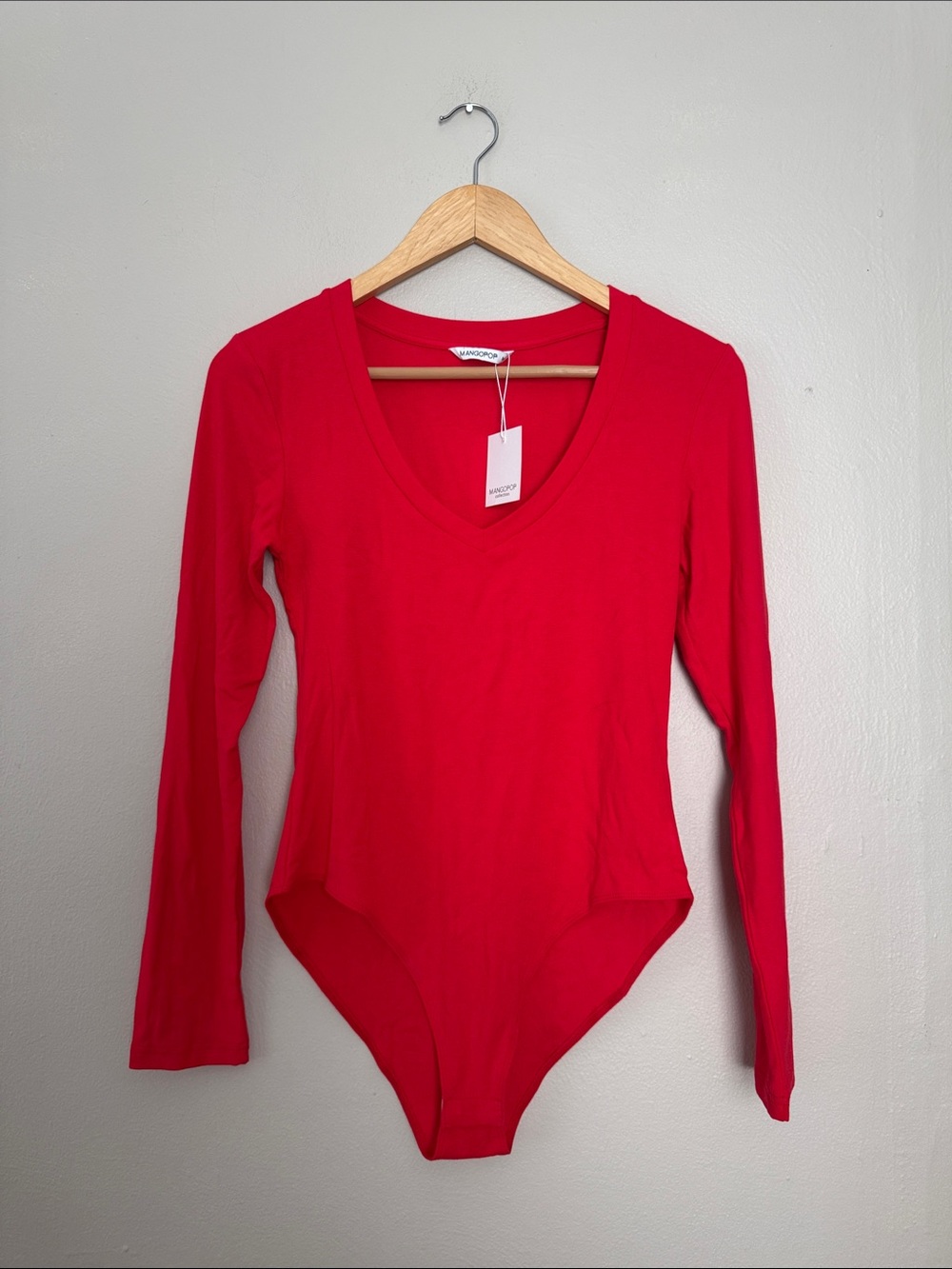 NWT Mangopop Bright Red Long-Sleeve V-Neck Bodysuit